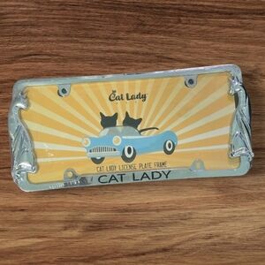 Cat Lady License Plate Frame - Yellow & Blue